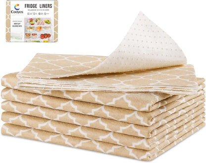 Non Slip Refrigerator Liners, 2-in-1 Fridge Mats and Fresh-Keeping Shelf Liners, Absorbs Excess Moisture, BPA-Free, Multiple Sizes for Glass Shelves Kitchen Cabinets Drawers, 6 Pack, 12" × 24"