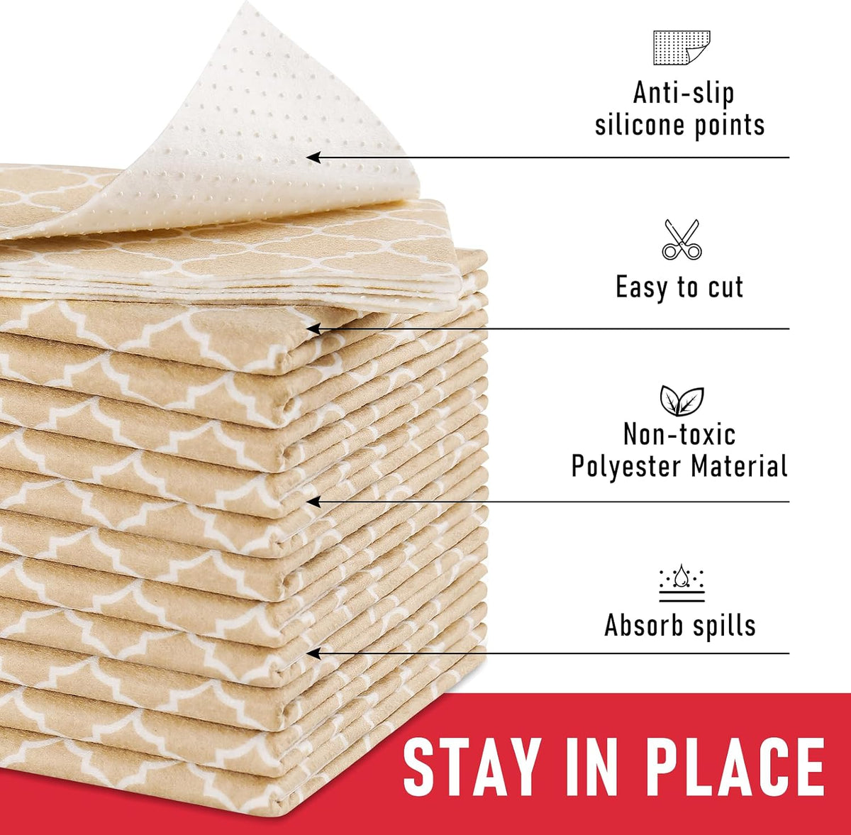 Non Slip Refrigerator Liners, 2-in-1 Fridge Mats and Fresh-Keeping Shelf Liners, Absorbs Excess Moisture, BPA-Free, Multiple Sizes for Glass Shelves Kitchen Cabinets Drawers, 6 Pack, 12" × 24"