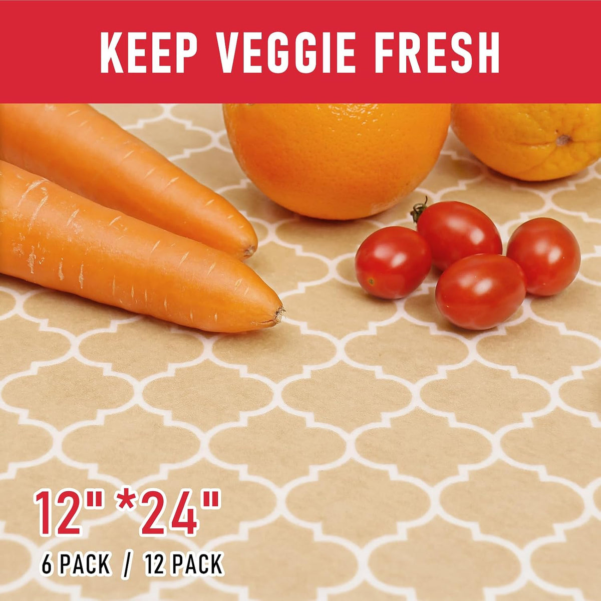 Non Slip Refrigerator Liners, 2-in-1 Fridge Mats and Fresh-Keeping Shelf Liners, Absorbs Excess Moisture, BPA-Free, Multiple Sizes for Glass Shelves Kitchen Cabinets Drawers, 6 Pack, 12" × 24"