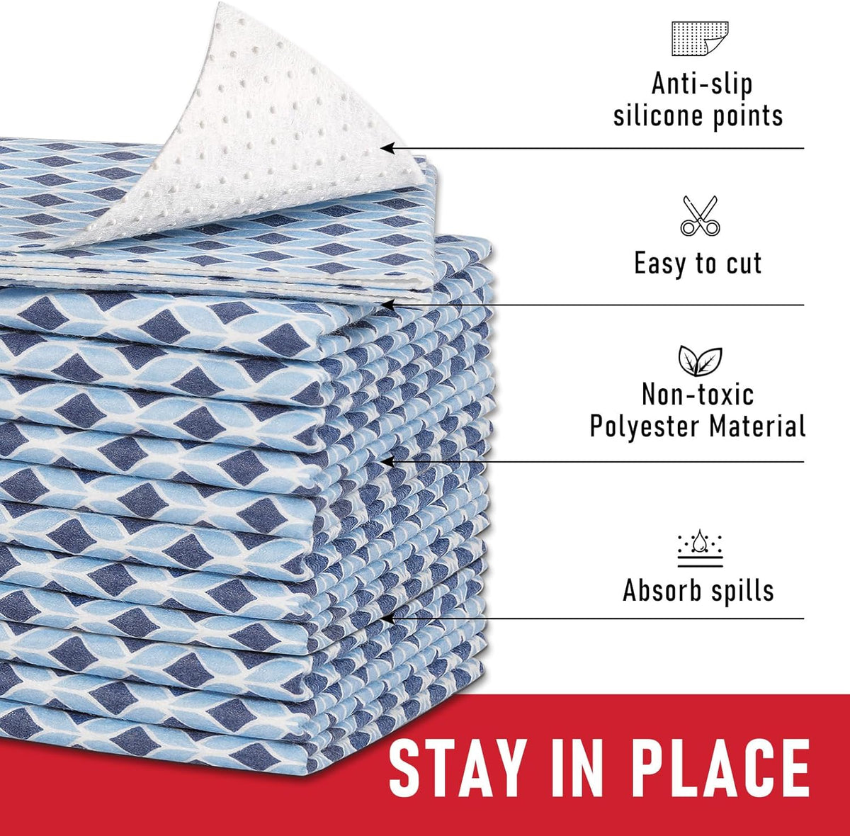 Non Slip Refrigerator Liners, 2-in-1 Fridge Mats and Fresh-Keeping Shelf Liners, Absorbs Excess Moisture, BPA-Free, Multiple Sizes for Glass Shelves Kitchen Cabinets Drawers, 6 Pack, 12" × 24"