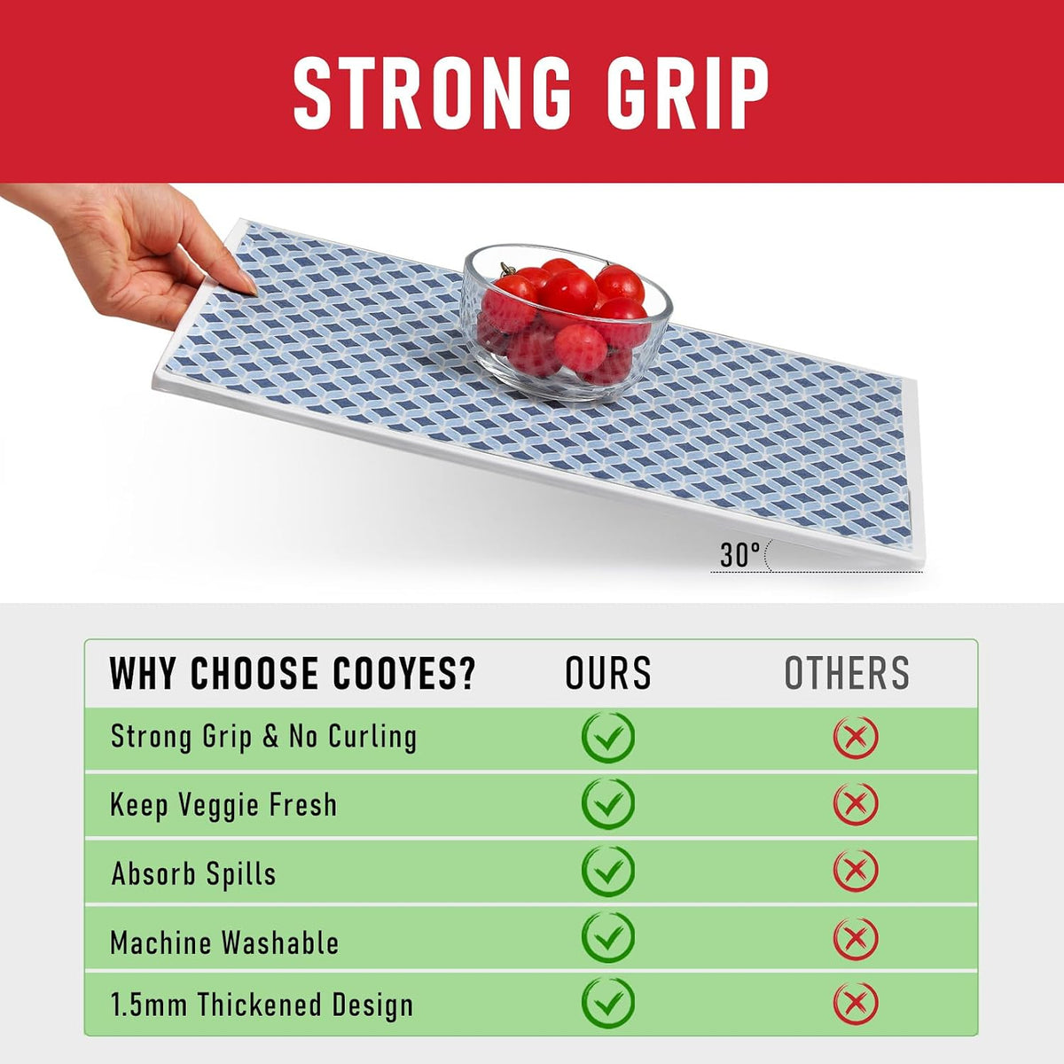 Non Slip Refrigerator Liners, 2-in-1 Fridge Mats and Fresh-Keeping Shelf Liners, Absorbs Excess Moisture, BPA-Free, Multiple Sizes for Glass Shelves Kitchen Cabinets Drawers, 6 Pack, 12" × 24"