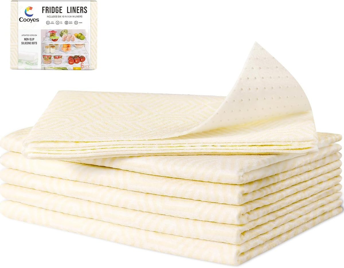 Non Slip Refrigerator Liners, 2-in-1 Fridge Mats and Fresh-Keeping Shelf Liners, Absorbs Excess Moisture, BPA-Free, Multiple Sizes for Glass Shelves Kitchen Cabinets Drawers, 6 Pack, 12" × 24"