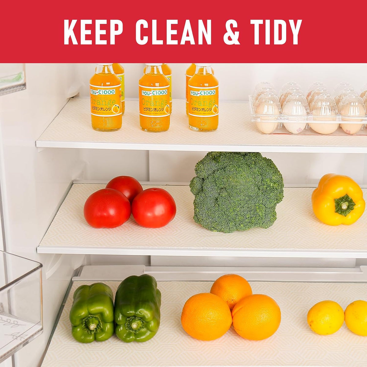 Non Slip Refrigerator Liners, 2-in-1 Fridge Mats and Fresh-Keeping Shelf Liners, Absorbs Excess Moisture, BPA-Free, Multiple Sizes for Glass Shelves Kitchen Cabinets Drawers, 6 Pack, 12" × 24"