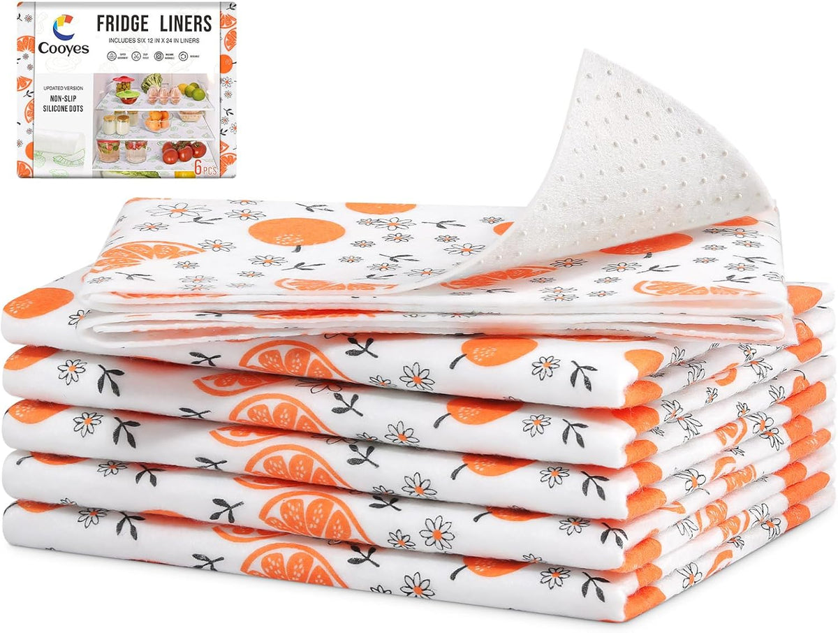 Non Slip Refrigerator Liners, 2-in-1 Fridge Mats and Fresh-Keeping Shelf Liners, Absorbs Excess Moisture, BPA-Free, Multiple Sizes for Glass Shelves Kitchen Cabinets Drawers, 6 Pack, 12" × 24"