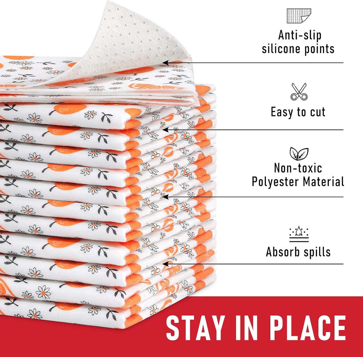 Non Slip Refrigerator Liners, 2-in-1 Fridge Mats and Fresh-Keeping Shelf Liners, Absorbs Excess Moisture, BPA-Free, Multiple Sizes for Glass Shelves Kitchen Cabinets Drawers, 6 Pack, 12" × 24"