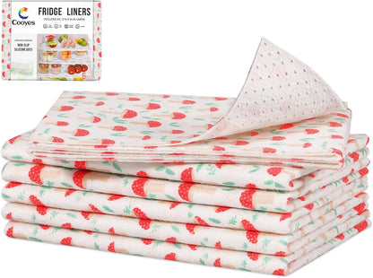 Non Slip Refrigerator Liners, 2-in-1 Fridge Mats and Fresh-Keeping Shelf Liners, Absorbs Excess Moisture, BPA-Free, Multiple Sizes for Glass Shelves Kitchen Cabinets Drawers, 6 Pack, 12" × 24"