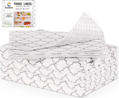 Non Slip Refrigerator Liners, 2-in-1 Fridge Mats and Fresh-Keeping Shelf Liners, Absorbs Excess Moisture, BPA-Free, Multiple Sizes for Glass Shelves Kitchen Cabinets Drawers, 6 Pack, 12" × 24"