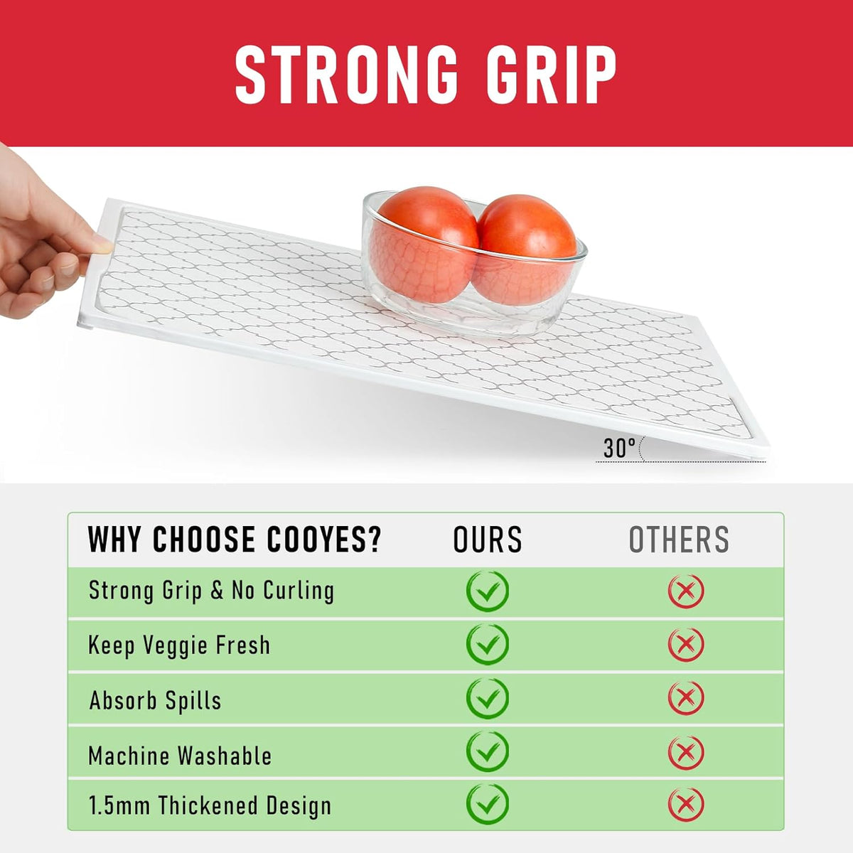 Non Slip Refrigerator Liners, 2-in-1 Fridge Mats and Fresh-Keeping Shelf Liners, Absorbs Excess Moisture, BPA-Free, Multiple Sizes for Glass Shelves Kitchen Cabinets Drawers, 6 Pack, 12" × 24"
