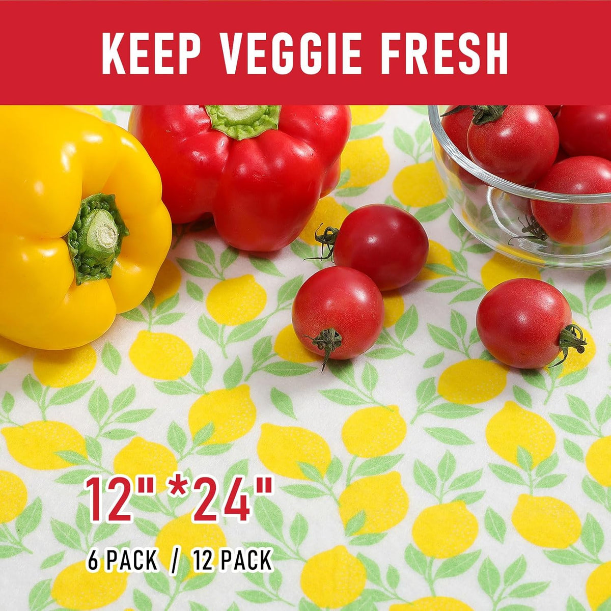 Non Slip Refrigerator Liners, 2-in-1 Fridge Mats and Fresh-Keeping Shelf Liners, Absorbs Excess Moisture, BPA-Free, Multiple Sizes for Glass Shelves Kitchen Cabinets Drawers, 6 Pack, 12" × 24"