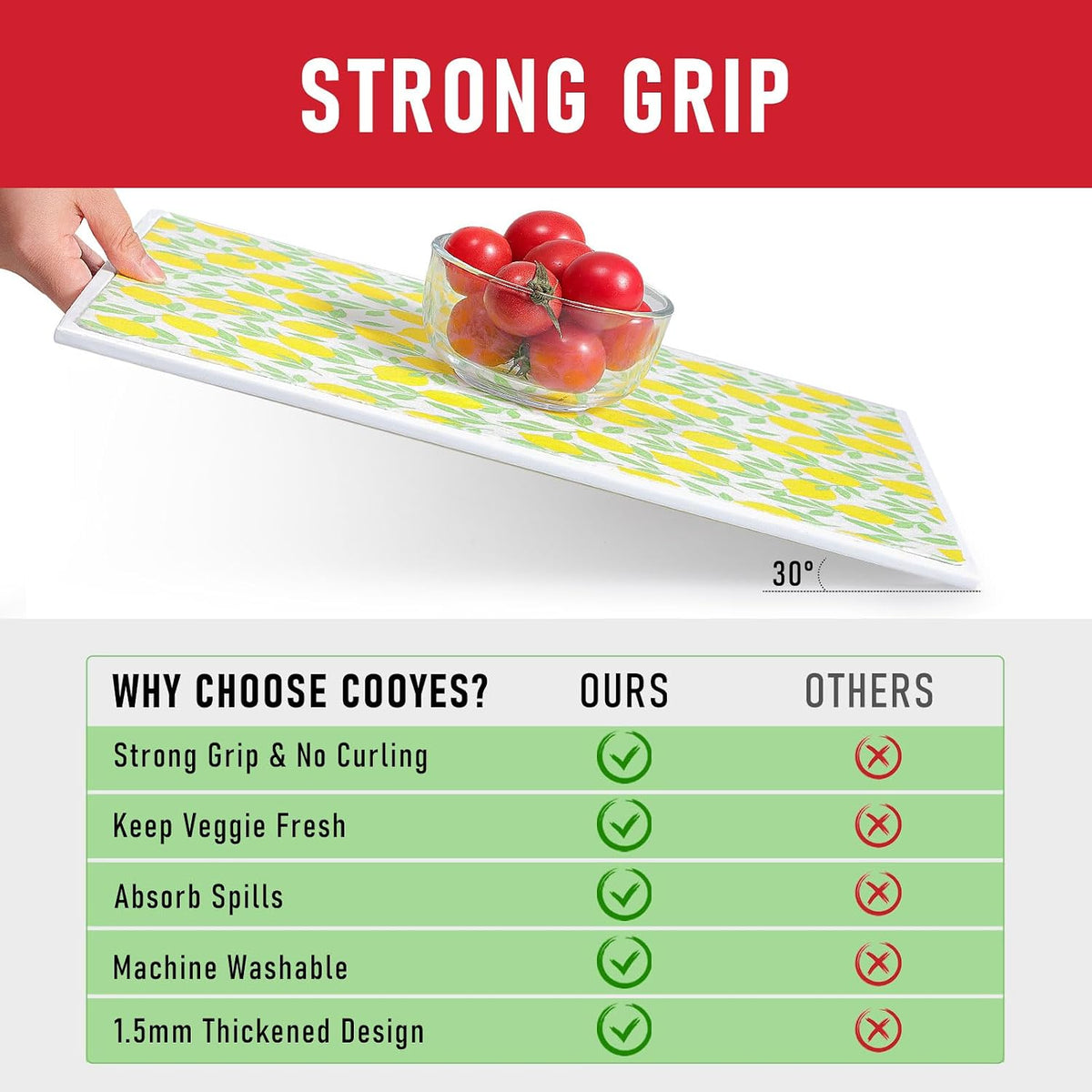 Non Slip Refrigerator Liners, 2-in-1 Fridge Mats and Fresh-Keeping Shelf Liners, Absorbs Excess Moisture, BPA-Free, Multiple Sizes for Glass Shelves Kitchen Cabinets Drawers, 6 Pack, 12" × 24"