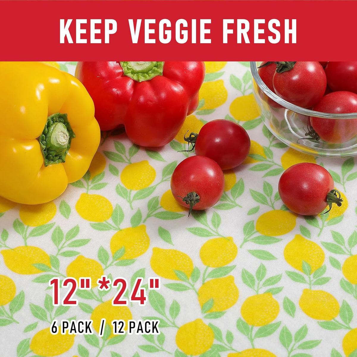 Non Slip Refrigerator Liners, 2-in-1 Fridge Mats and Fresh-Keeping Shelf Liners, Absorbs Excess Moisture, BPA-Free, Multiple Sizes for Glass Shelves Kitchen Cabinets Drawers, 6 Pack, 12" × 24"