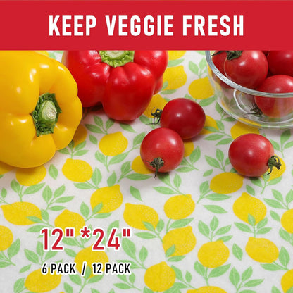 Non Slip Refrigerator Liners, 2-in-1 Fridge Mats and Fresh-Keeping Shelf Liners, Absorbs Excess Moisture, BPA-Free, Multiple Sizes for Glass Shelves Kitchen Cabinets Drawers, 6 Pack, 12" × 24"
