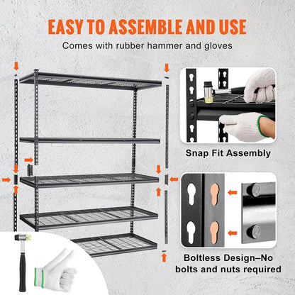Storage Shelving Unit 5-Tier Adjustable 2000 lbs Capacity 60"x24"x78"
