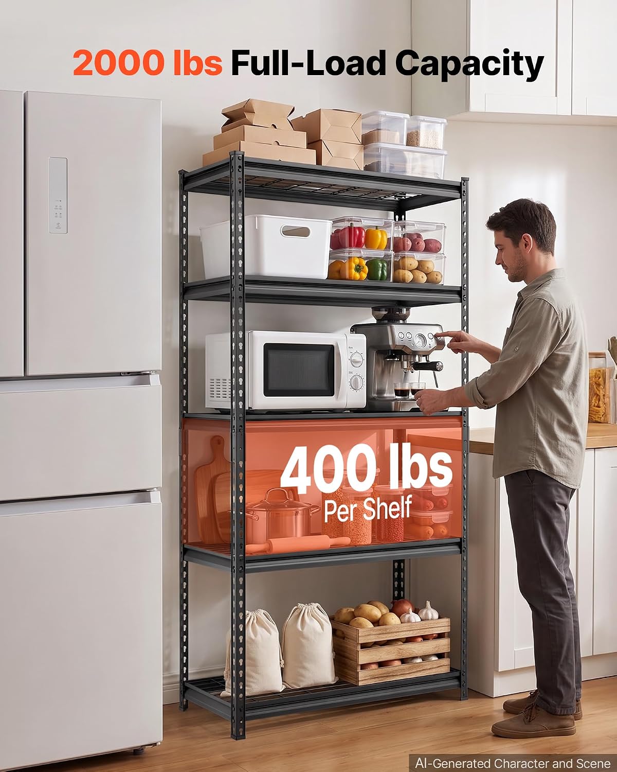 Storage Shelving Unit 5-Tier Adjustable 2000 lbs Capacity 60"x24"x78"