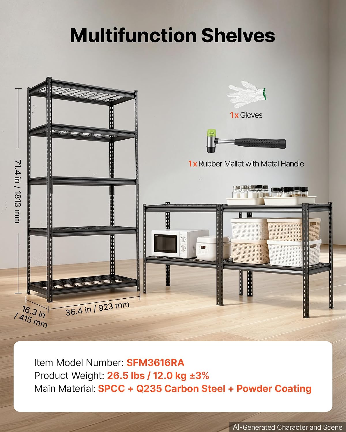 Storage Shelving Unit 5-Tier Adjustable 2000 lbs Capacity 60"x24"x78"
