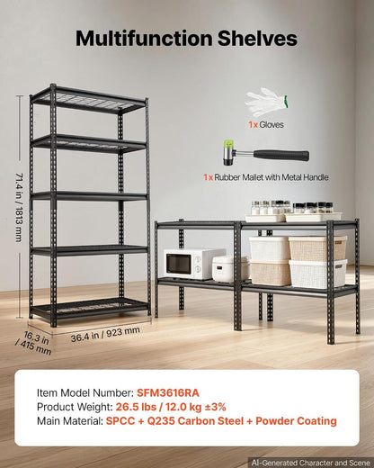 Storage Shelving Unit 5-Tier Adjustable 2000 lbs Capacity 60"x24"x78"