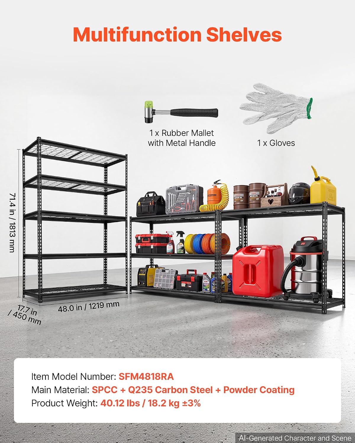 Storage Shelving Unit 5-Tier Adjustable 2000 lbs Capacity 60"x24"x78"