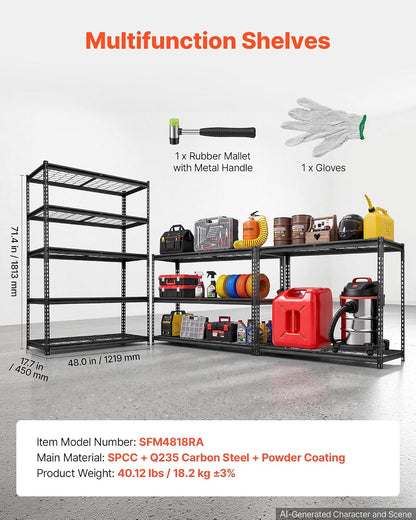 Storage Shelving Unit 5-Tier Adjustable 2000 lbs Capacity 60"x24"x78"