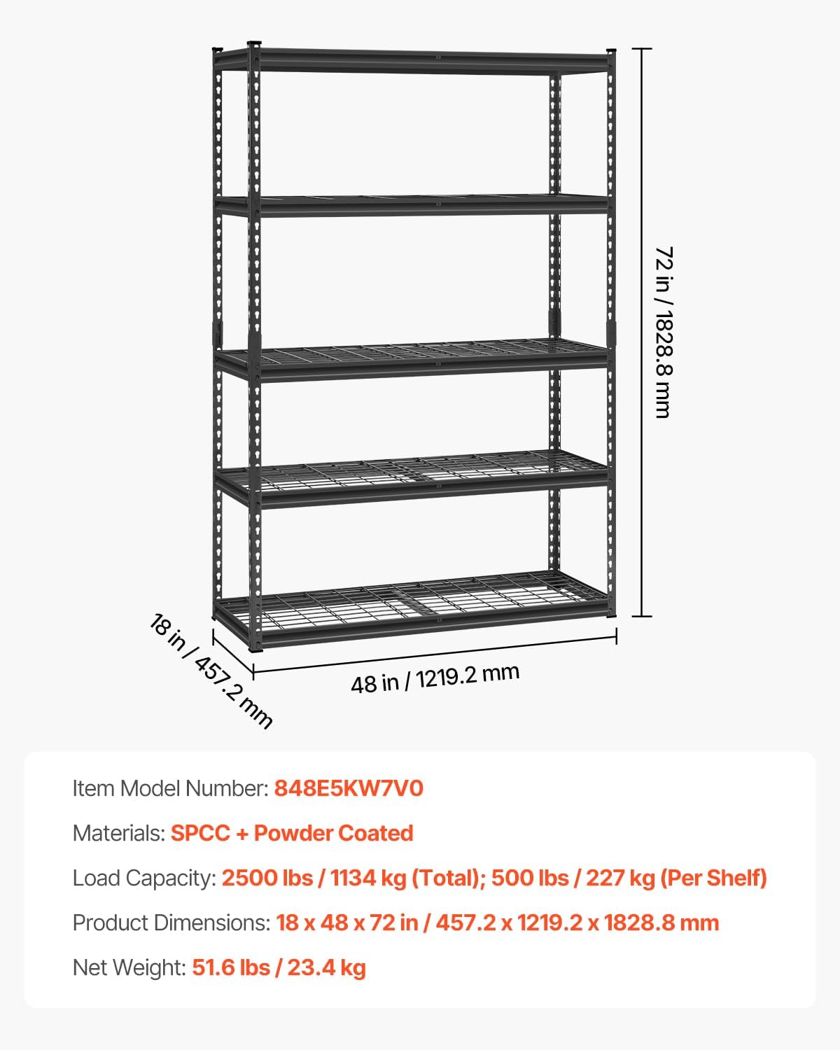 Storage Shelving Unit 5-Tier Adjustable 2000 lbs Capacity 60"x24"x78"