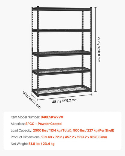 Storage Shelving Unit 5-Tier Adjustable 2000 lbs Capacity 60"x24"x78"