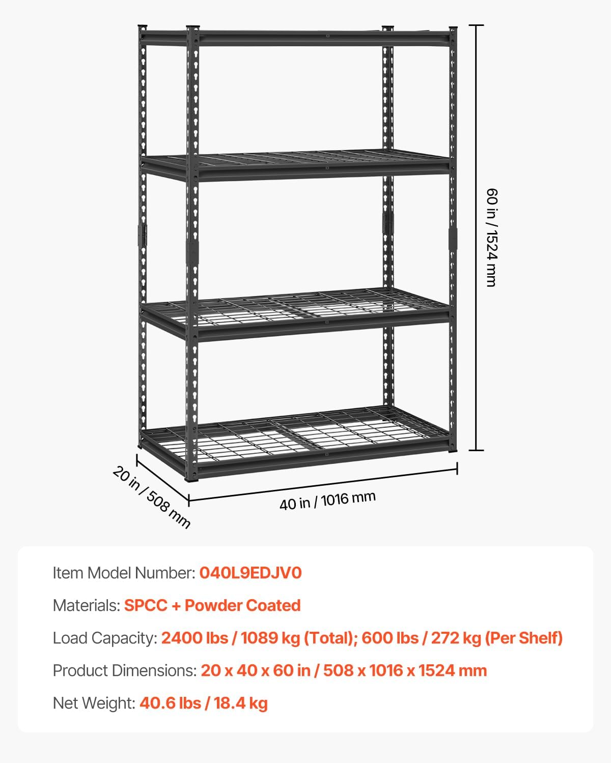 Storage Shelving Unit 5-Tier Adjustable 2000 lbs Capacity 60"x24"x78"