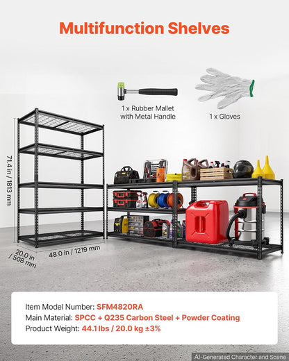 Storage Shelving Unit 5-Tier Adjustable 2000 lbs Capacity 60"x24"x78"
