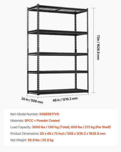 Storage Shelving Unit 5-Tier Adjustable 2000 lbs Capacity 60"x24"x78"