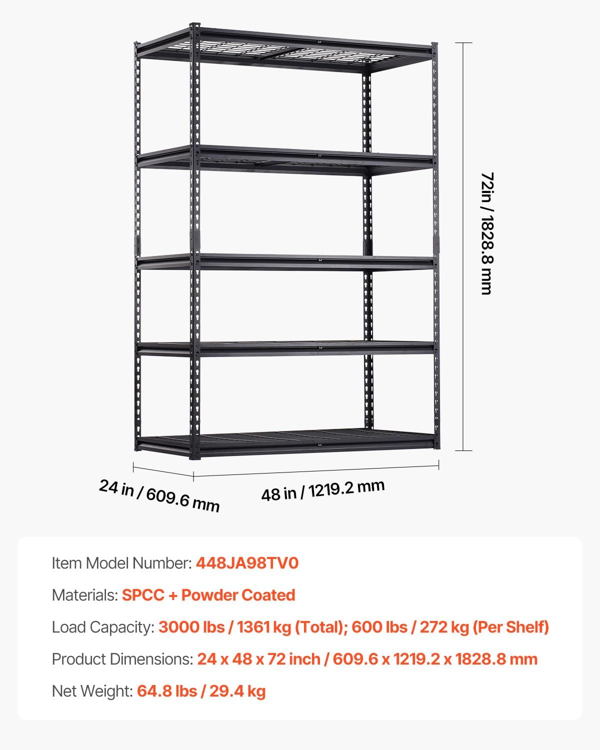 Storage Shelving Unit 5-Tier Adjustable 2000 lbs Capacity 60"x24"x78"