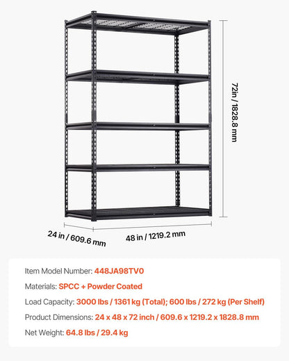Storage Shelving Unit 5-Tier Adjustable 2000 lbs Capacity 60"x24"x78"