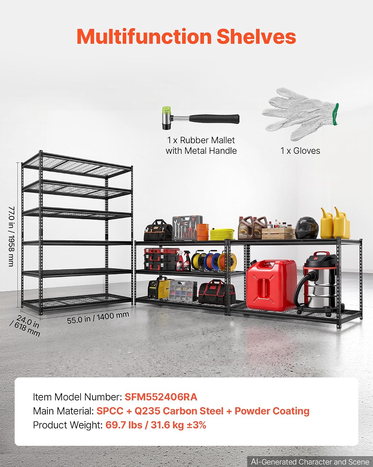 Storage Shelving Unit 5-Tier Adjustable 2000 lbs Capacity 60"x24"x78"