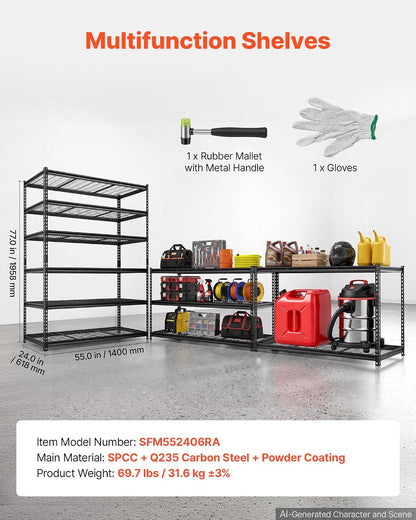 Storage Shelving Unit 5-Tier Adjustable 2000 lbs Capacity 60"x24"x78"