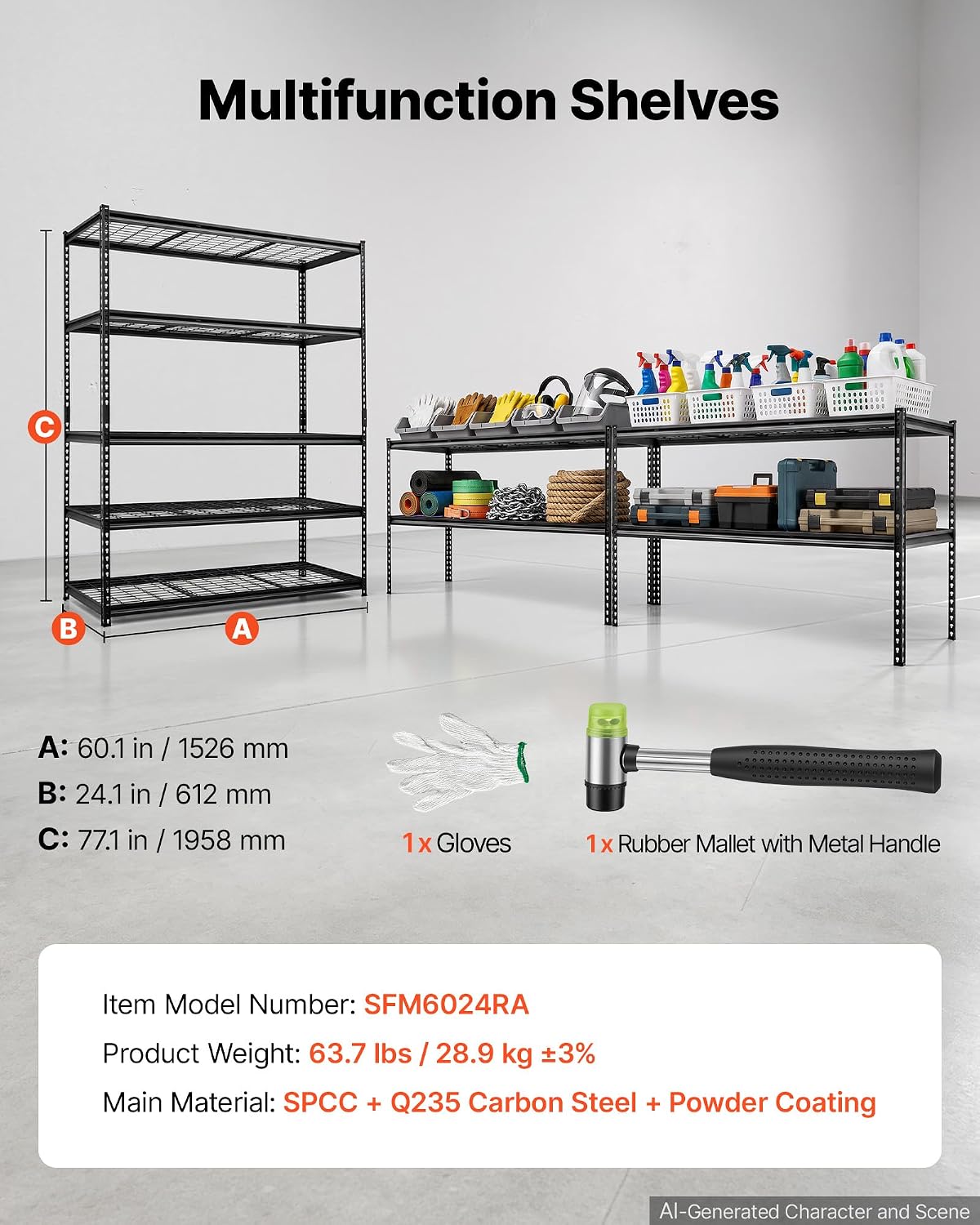 Storage Shelving Unit 5-Tier Adjustable 2000 lbs Capacity 60"x24"x78"