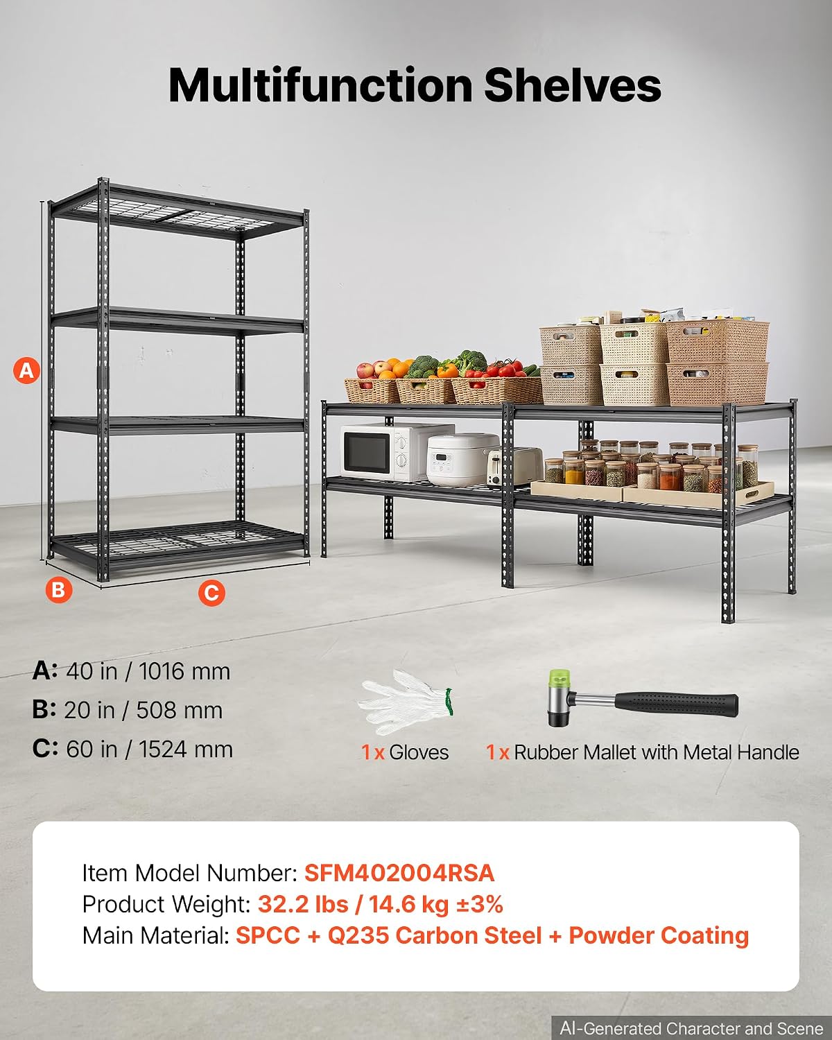 Storage Shelving Unit 5-Tier Adjustable 2000 lbs Capacity 60"x24"x78"