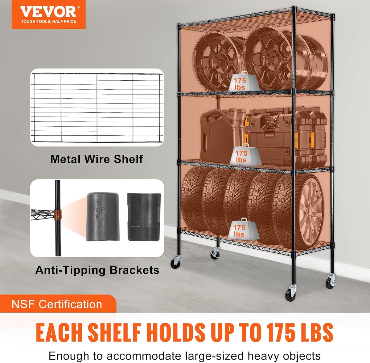 Storage Shelving Unit 5-Tier Adjustable 2000 lbs Capacity 60"x24"x78"