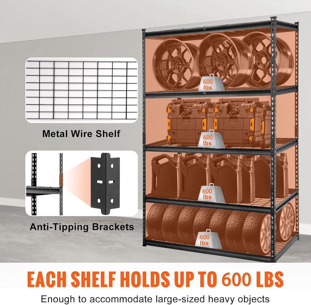 Storage Shelving Unit 5-Tier Adjustable 2000 lbs Capacity 60"x24"x78"