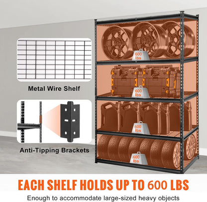 Storage Shelving Unit 5-Tier Adjustable 2000 lbs Capacity 60"x24"x78"