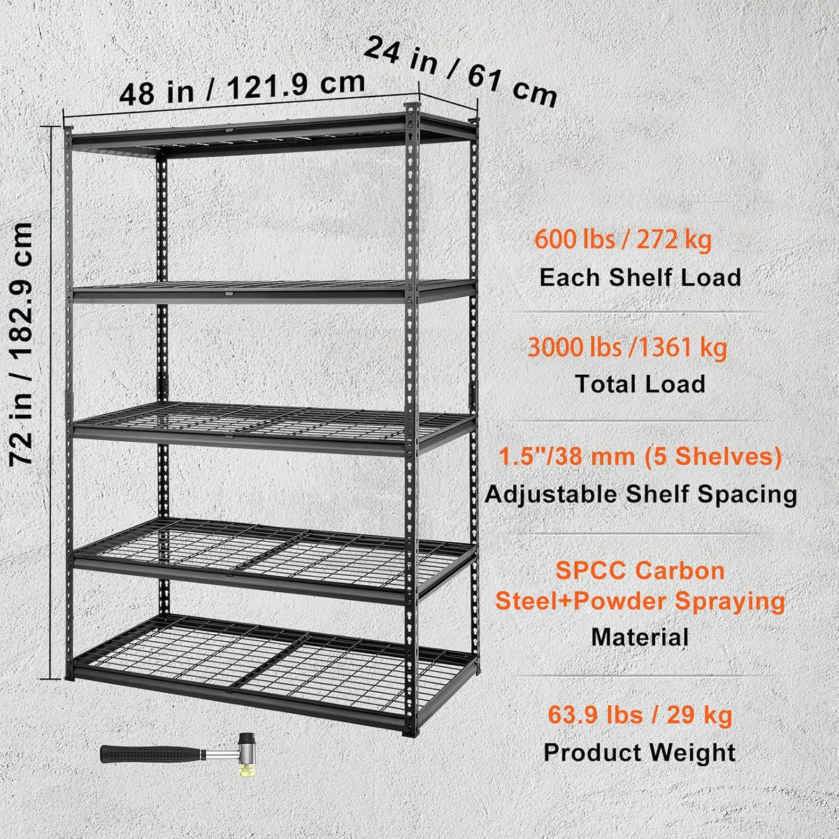 Storage Shelving Unit 5-Tier Adjustable 2000 lbs Capacity 60"x24"x78"