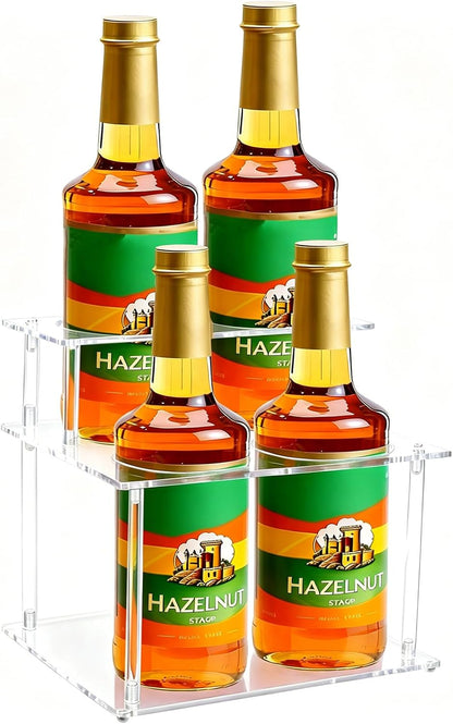 Acrylic Coffee Syrup Organizer, 2-Tier Coffee Station Organizer Holds 4 Syrup Bottles, Syrup Bottle Holder Stand Coffee Bar Accessories Kitchen Storage for Syrup,Wine,Condiments