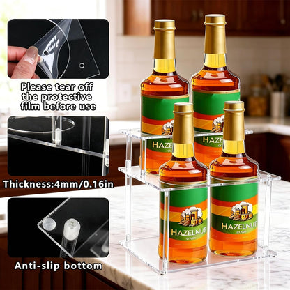 Acrylic Coffee Syrup Organizer, 2-Tier Coffee Station Organizer Holds 4 Syrup Bottles, Syrup Bottle Holder Stand Coffee Bar Accessories Kitchen Storage for Syrup,Wine,Condiments