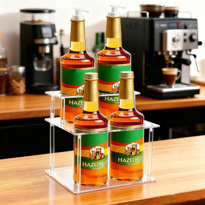 Acrylic Coffee Syrup Organizer, 2-Tier Coffee Station Organizer Holds 4 Syrup Bottles, Syrup Bottle Holder Stand Coffee Bar Accessories Kitchen Storage for Syrup,Wine,Condiments