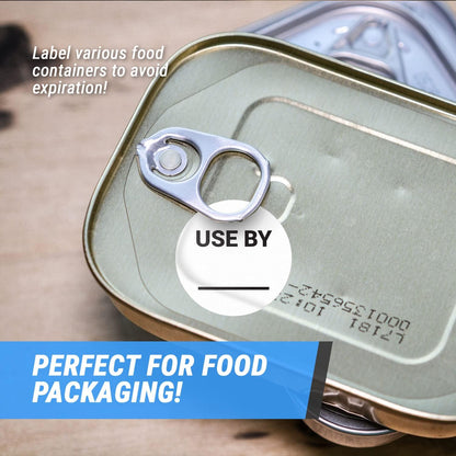 Expiration Date Stickers, 1.5 inch, Round, Yellow, 600 Labels, 2 Rolls | Small Date Stickers, Writable, For Food Containers or Food Storage