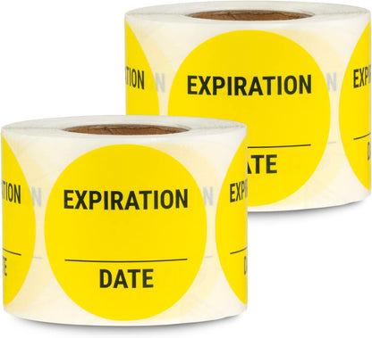 Expiration Date Stickers, 1.5 inch, Round, Yellow, 600 Labels, 2 Rolls | Small Date Stickers, Writable, For Food Containers or Food Storage