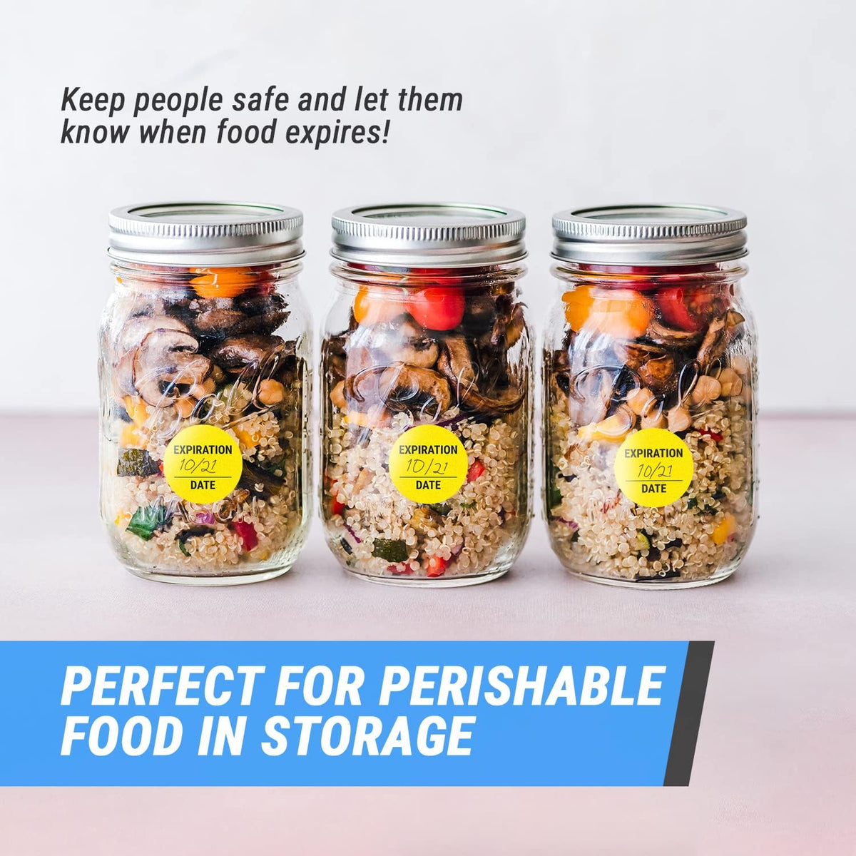 Expiration Date Stickers, 1.5 inch, Round, Yellow, 600 Labels, 2 Rolls | Small Date Stickers, Writable, For Food Containers or Food Storage