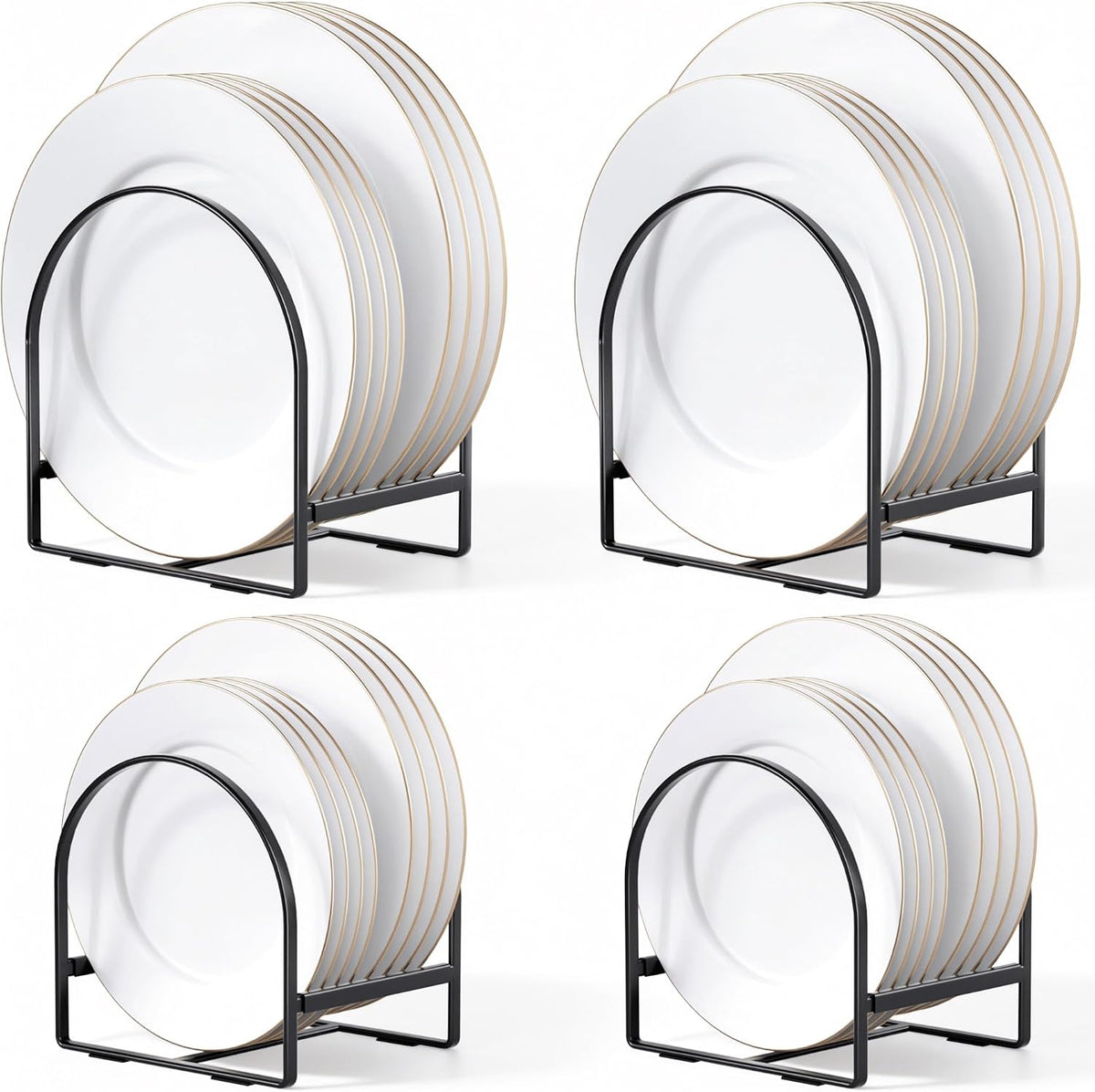 4 Pack Plate Organizer for Cabinet Plate Rack Holder Dish Organizer