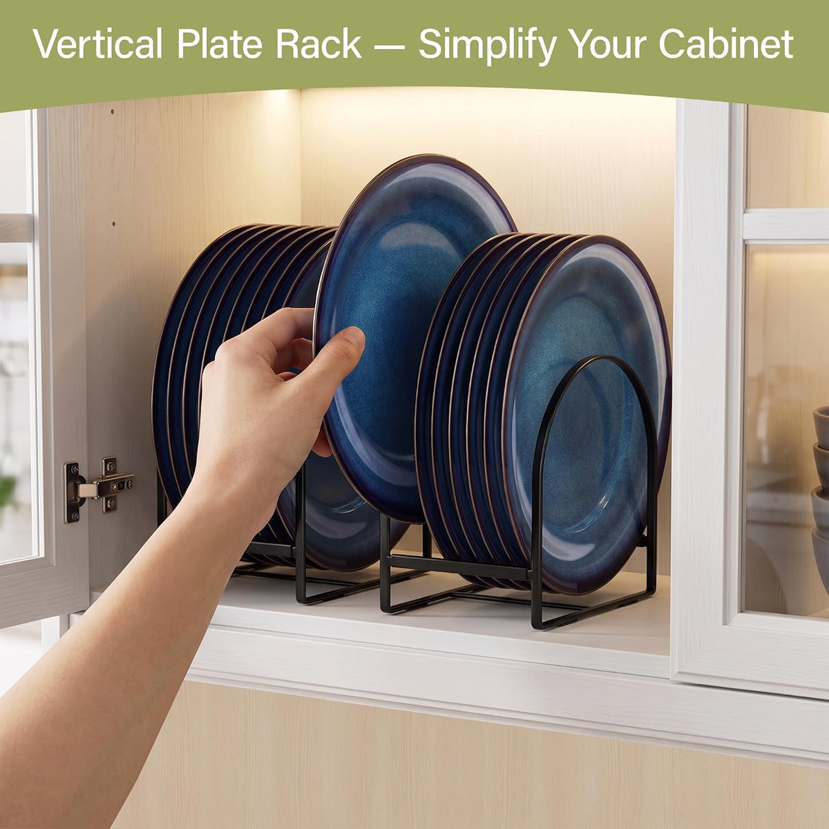 4 Pack Plate Organizer for Cabinet Plate Rack Holder Dish Organizer