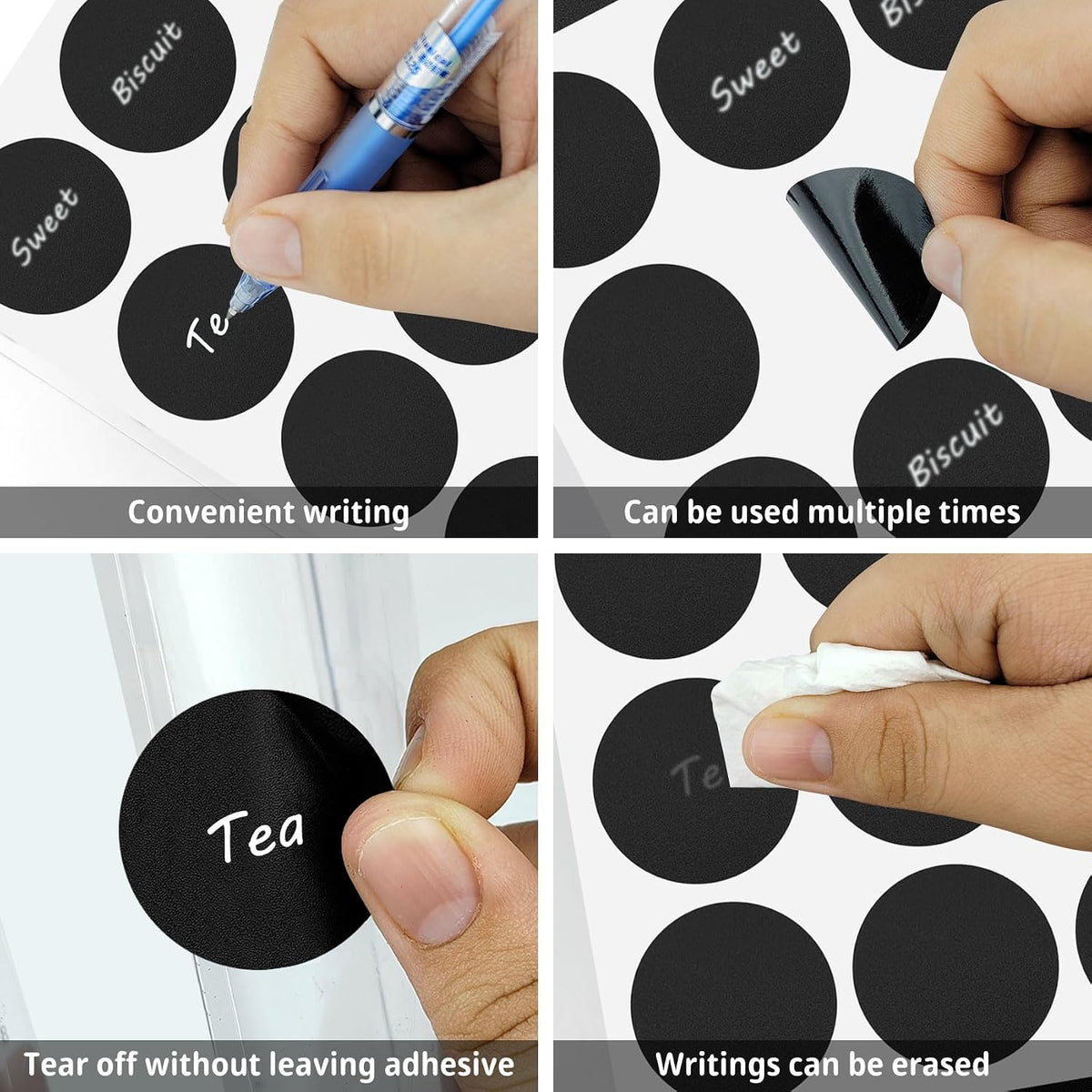 120 Pcs Labels for Jars, Pantry Labels, Food Label Stickers, Reusable Chalkboard Labels for Kitchen, Bottles, Food Containers (1.5 x 1.5 inch)