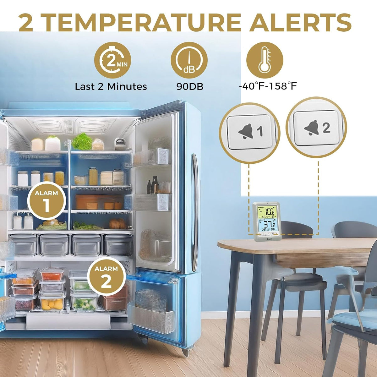 Refrigerator Thermometer Alarm Digital Wireless Fridge Freezer Thermometer