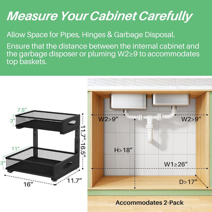 Under Sink Organizer, Pull Out Cabinet Organizer 2 Tier Metal Slide Out Storage Shelf Rack, L-Shaped Adjustable Height,Mesh Sliding Drawer for Kitchen, Bathroom, Laundry, Pantry, White, XL