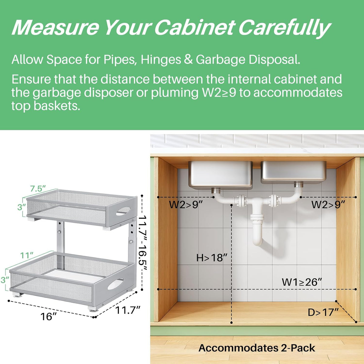 Under Sink Organizer, Pull Out Cabinet Organizer 2 Tier Metal Slide Out Storage Shelf Rack, L-Shaped Adjustable Height,Mesh Sliding Drawer for Kitchen, Bathroom, Laundry, Pantry, White, XL