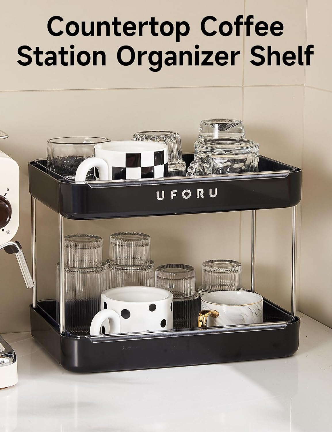 Countertop Coffee Station Organizer,Cup Rack,Mug & Wine Glass Holder